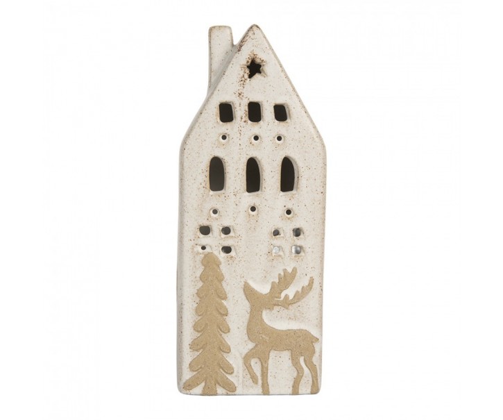 Decorative House With LED 7x6x19 Cm Beige Ceramic - 7.0 cm Clayre & Eef