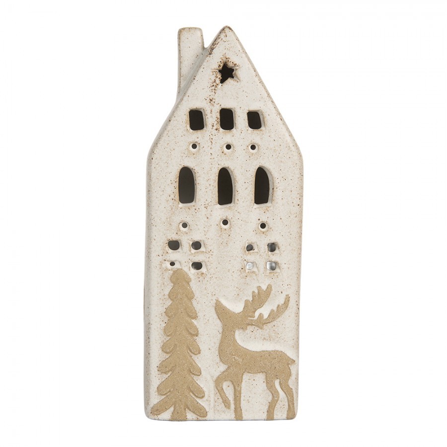Decorative House With LED 7x6x19 Cm Beige Ceramic - 7.0 cm