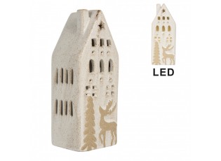Decorative House With LED 7x6x19 Cm Beige Ceramic - 7.0 cm