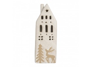 Decorative House With LED 9x7x24 Cm Beige Ceramic - 9.0 cm