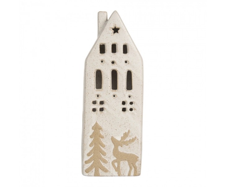 Decorative House With LED 9x7x24 Cm Beige Ceramic - 9.0 cm Clayre & Eef