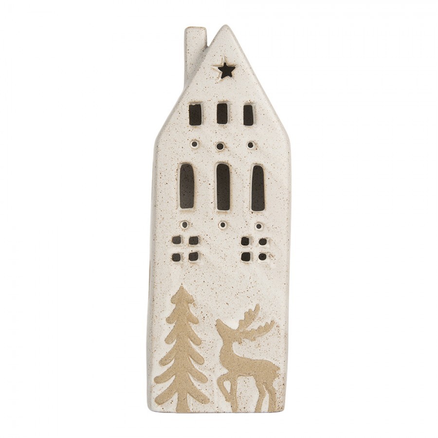 Decorative House With LED 9x7x24 Cm Beige Ceramic - 9.0 cm