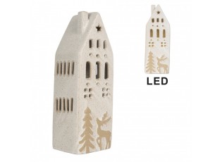 Decorative House With LED 9x7x24 Cm Beige Ceramic - 9.0 cm
