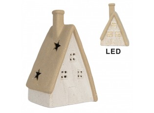 Decorative House With LED 9x7x13 Cm Beige Ceramic - 9.0 cm