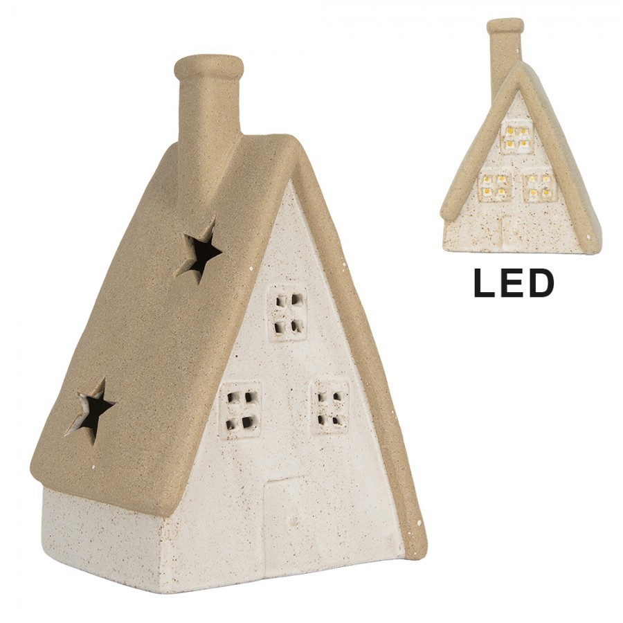 Decorative House With LED 9x7x13 Cm Beige Ceramic - 9.0 cm