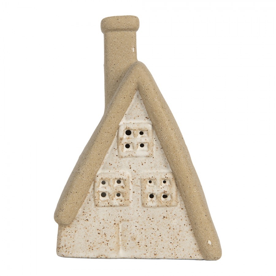 Decorative House With LED 15x10x21 Cm Beige Ceramic - 15.0 cm