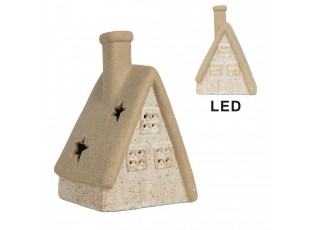Decorative House With LED 15x10x21 Cm Beige Ceramic - 15.0 cm