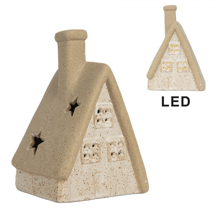 Decorative House With LED 15x10x21 Cm Beige Ceramic - 15.0 cm