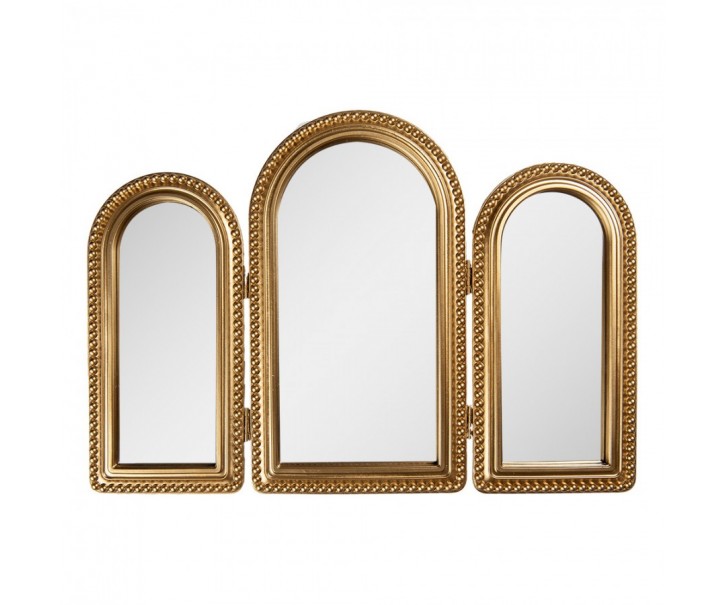 Zlaté antik trojité zrcadlo zdobené perličkami Pearl - 50*2*35 cm Clayre & Eef