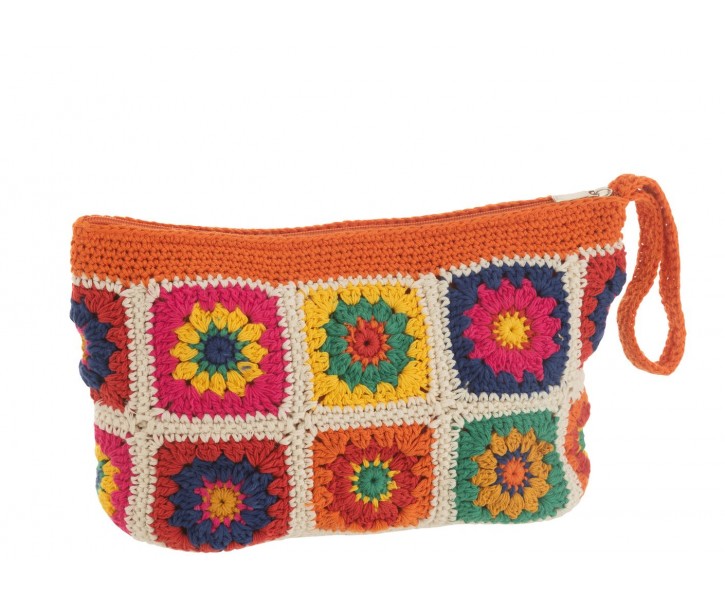 Barevná háčkovaná květovaná taštička do ruky - 34*10*17 cm J-Line by Jolipa