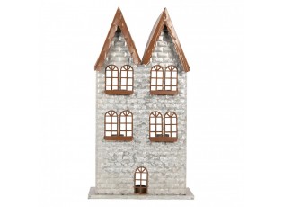 Šedý antik kovový svícen domek na 5 čajových svíček Gian - 30*13*54 cm
