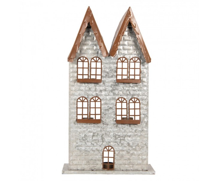 Šedý antik kovový svícen domek na 5 čajových svíček Gian - 30*13*54 cm Clayre & Eef