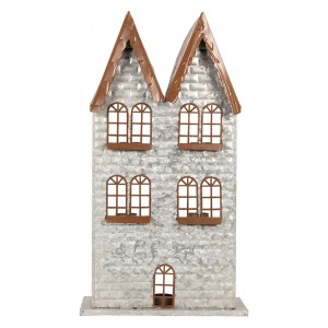 Šedý antik kovový svícen domek na 5 čajových svíček Gian - 30*13*54 cm