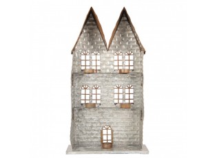 Šedý antik kovový svícen domek na 5 čajových svíček Gian - 30*13*54 cm