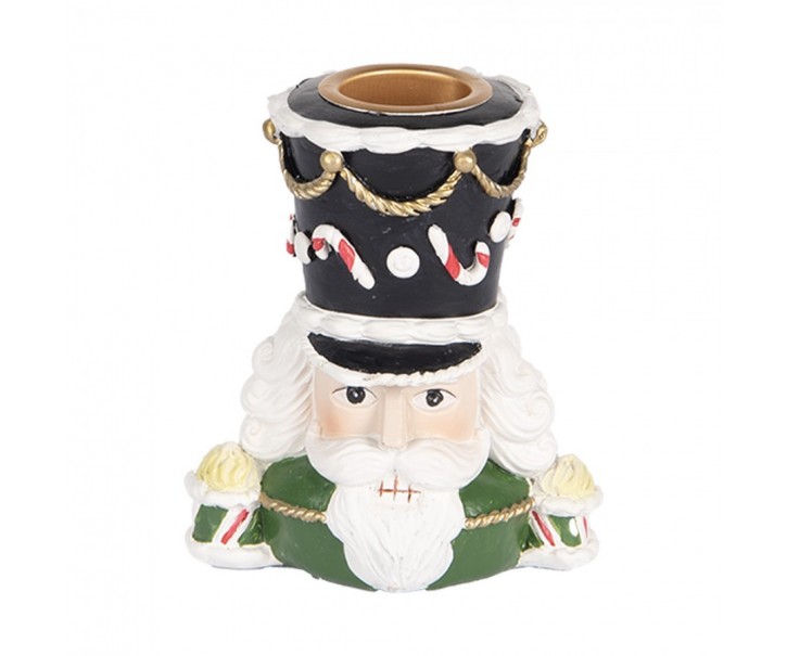 Zelený svícen na úzkou svíčku Louskáček Nutcracker - 8*6*9 cm Clayre & Eef