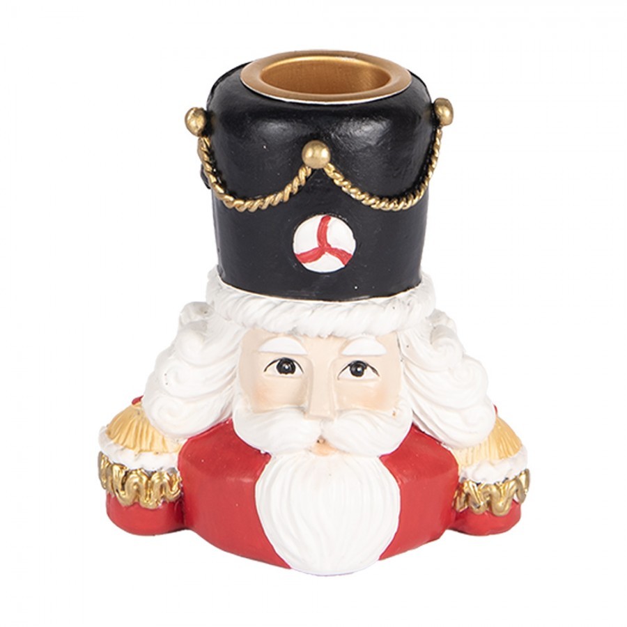 Červený svícen na úzkou svíčku Louskáček Nutcracker - 8*6*9 cm