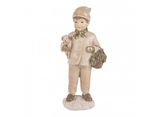 Béžová dekorace chlapec s pejskem a košíčkem - 9*7*18 cm