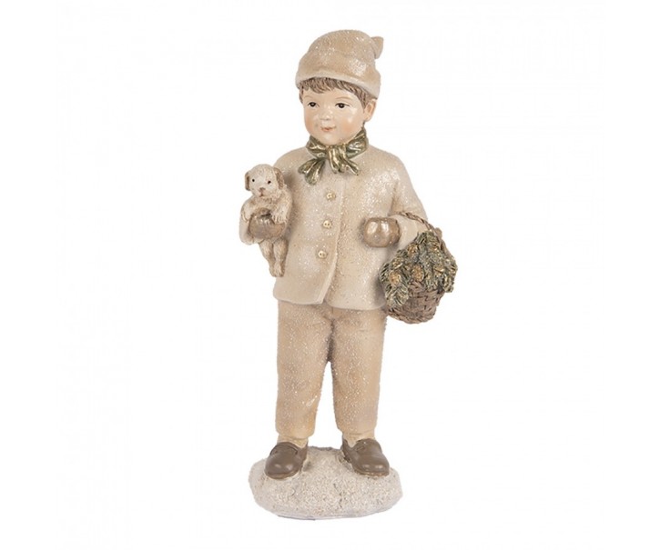 Béžová dekorace chlapec s pejskem a košíčkem - 9*7*18 cm Clayre & Eef