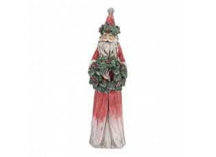 Červeno-zelená vánoční dekorace Santa s věnečkem - 7*6*24 cm
