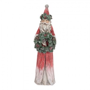Červeno-zelená vánoční dekorace Santa s věnečkem - 7*6*24 cm