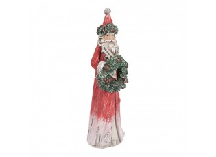 Červeno-zelená vánoční dekorace Santa s věnečkem - 7*6*24 cm