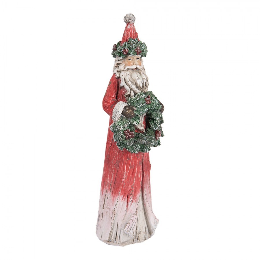 Červeno-zelená vánoční dekorace Santa s věnečkem - 7*6*24 cm