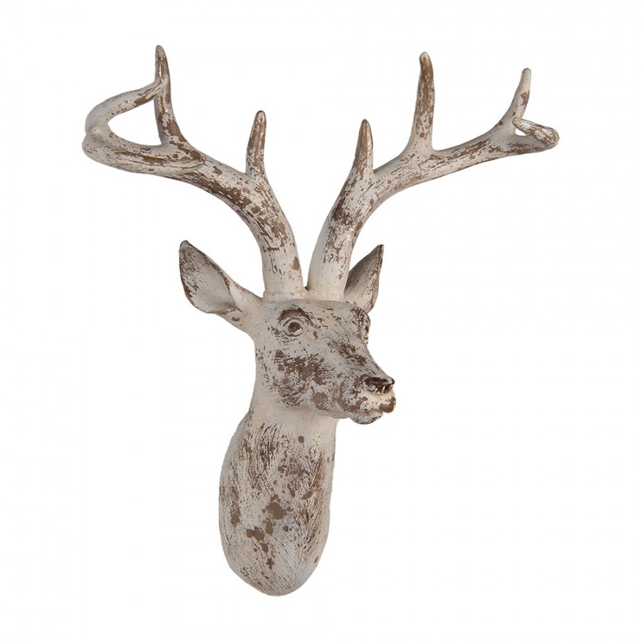 Béžová antik nástěnná dekorace Jelen Deer - 33*16*37 cm