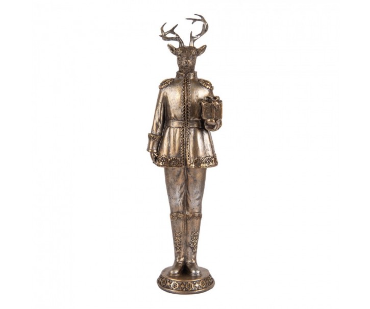 Zlatá antik dekorace jelen Deer v obleku s dárkem - 11*10*38 cm Clayre & Eef