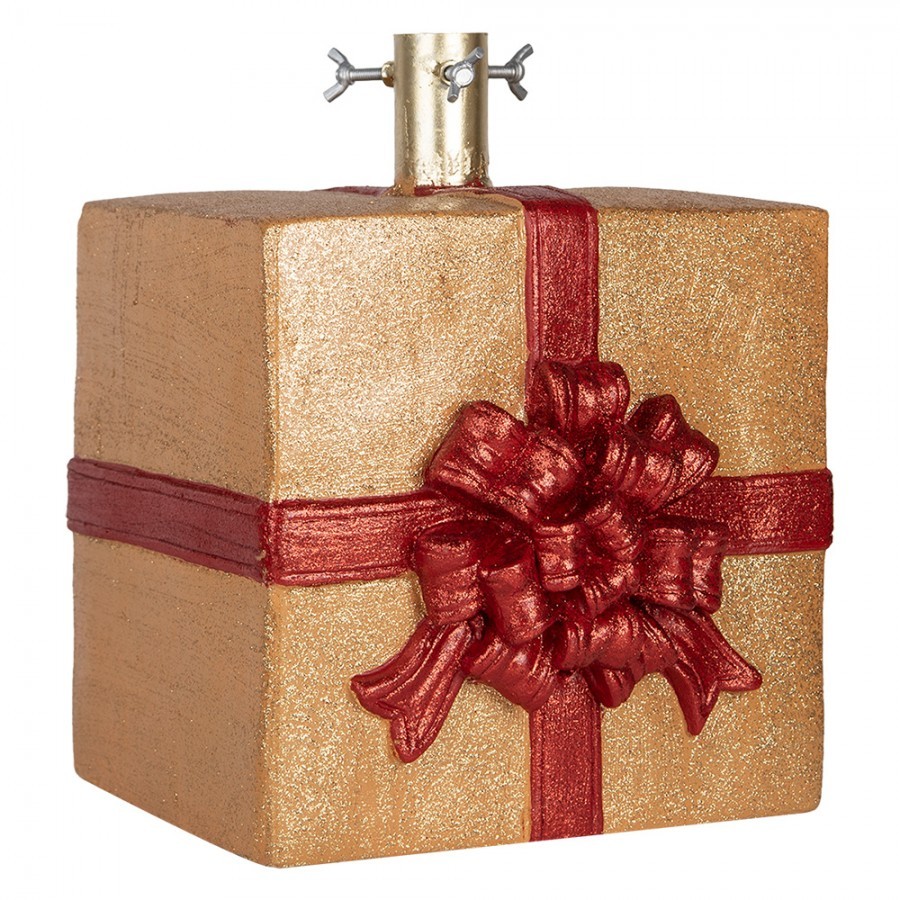 Červenozlatý stojan na stromek v podobě dárku - 26*25*32 cm