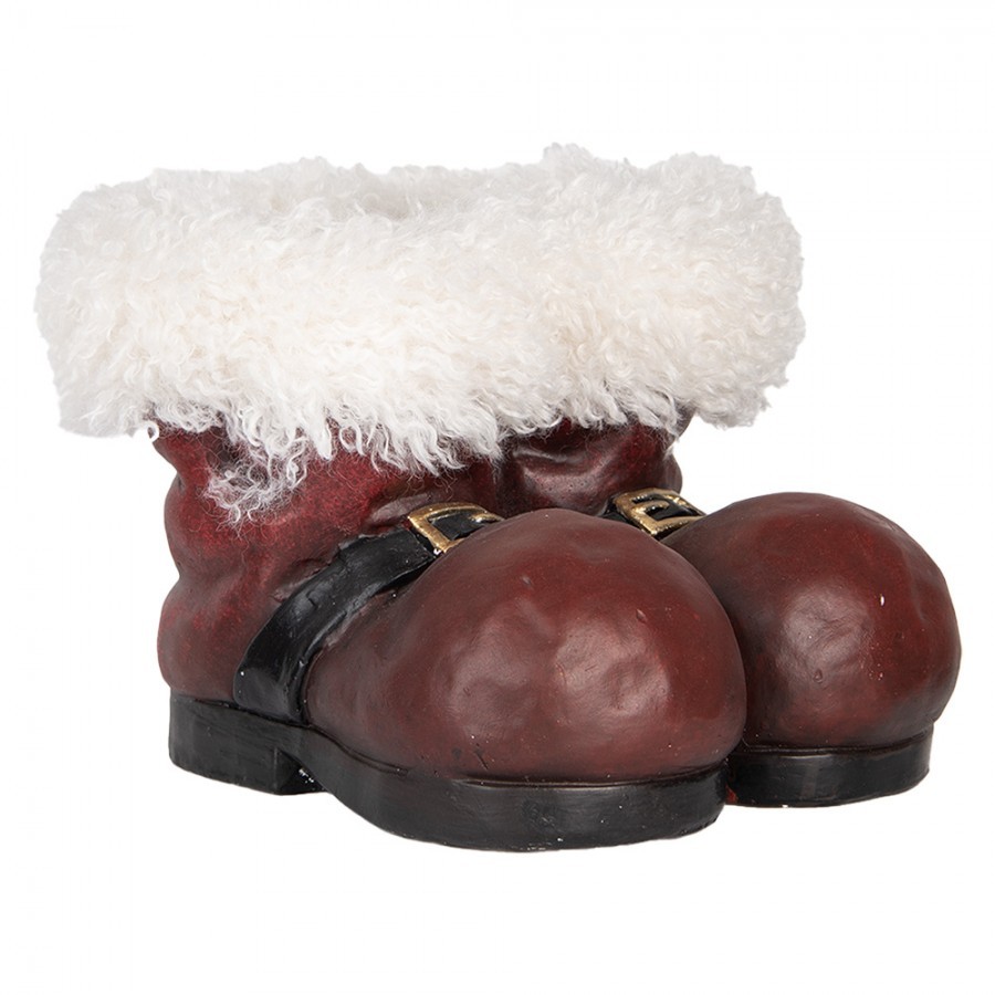 Červený antik obal na květináč Santovy boty - 26*26*20 cm