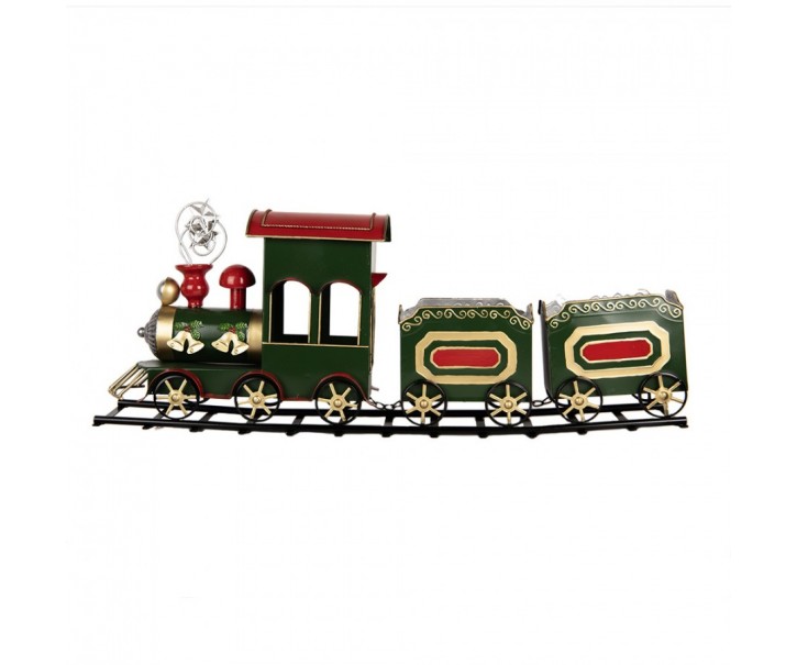 Zelená kovová dekorace vláček Christmas Train - 77*15*33 cm Clayre & Eef