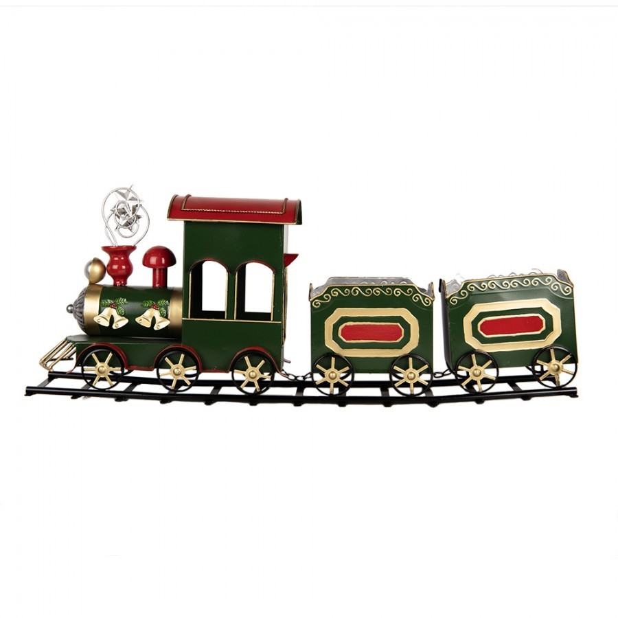 Zelená kovová dekorace vláček Christmas Train - 77*15*33 cm