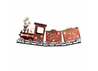 Červená kovová dekorace vláček na kolejích Christmas Train - 79*15*37 cm
