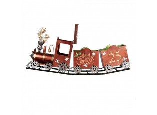 Červená kovová dekorace vláček na kolejích Christmas Train - 79*15*37 cm