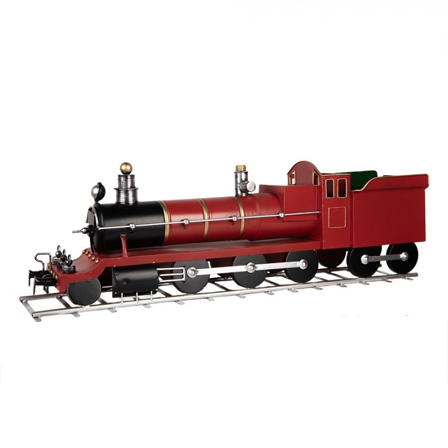 Červená kovová dekorace vláček Christmas Train - 86*18*27 cm