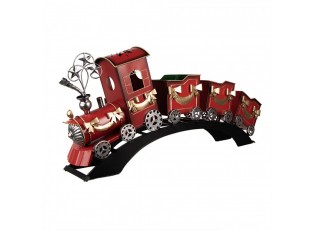 Červená kovová dekorace vláček na kolejích Christmas Train - 108*18*44 cm