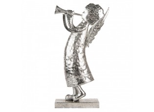 Christmas Decoration Figurine Angel 30x15x50 Cm Silver Colored Metal - 30.0 cm
