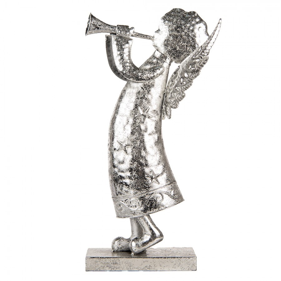 Christmas Decoration Figurine Angel 30x15x50 Cm Silver Colored Metal - 30.0 cm