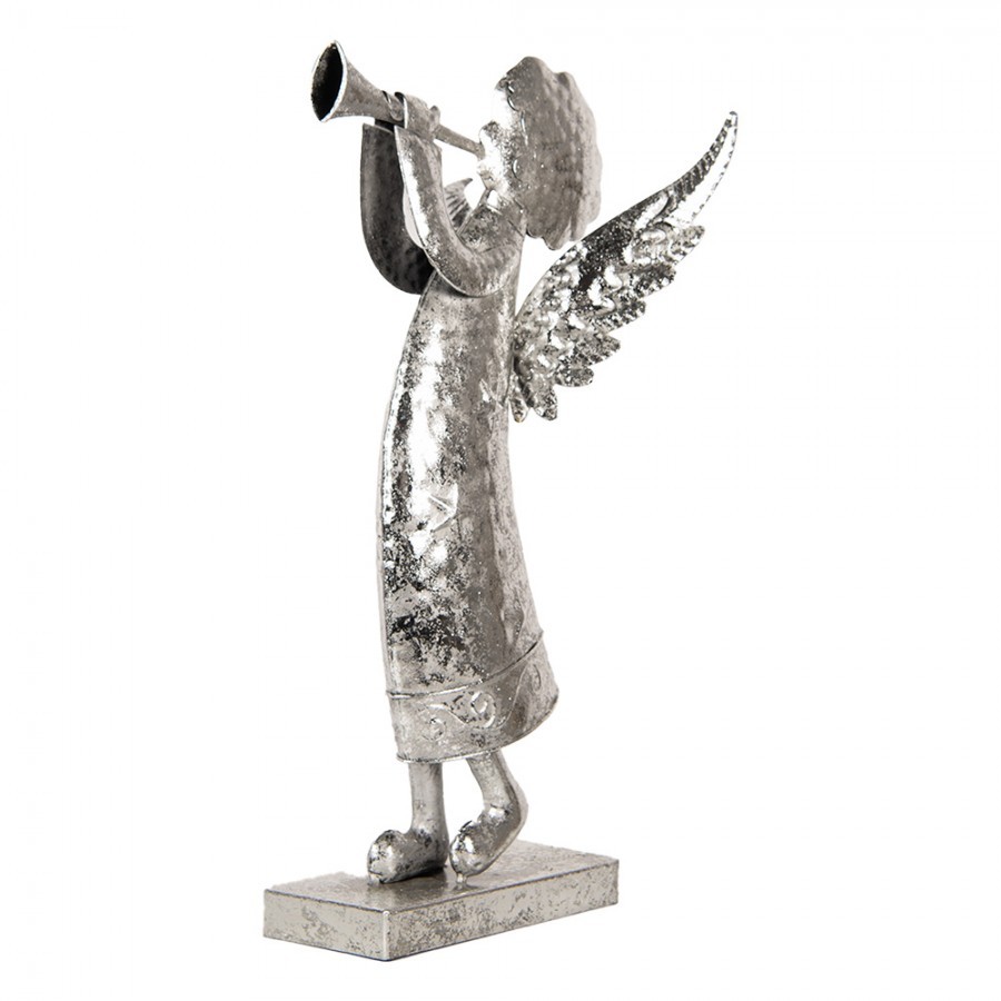 Christmas Decoration Figurine Angel 30x15x50 Cm Silver Colored Metal - 30.0 cm