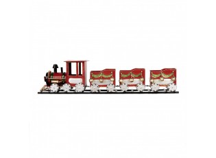 Červená kovová dekorace vláček na kolejích Christmas Train - 58*12*14 cm