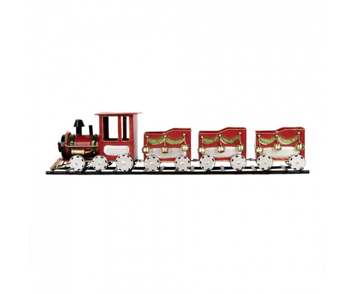 Červená kovová dekorace vláček na kolejích Christmas Train - 58*12*14 cm Clayre & Eef