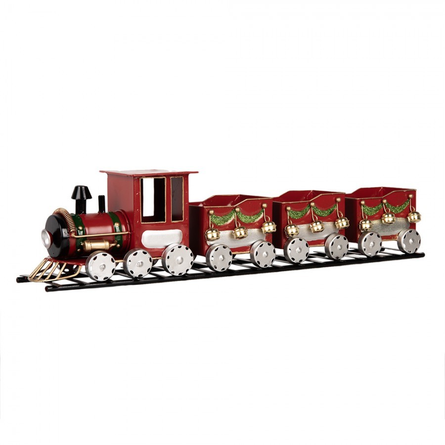 Červená kovová dekorace vláček na kolejích Christmas Train - 58*12*14 cm