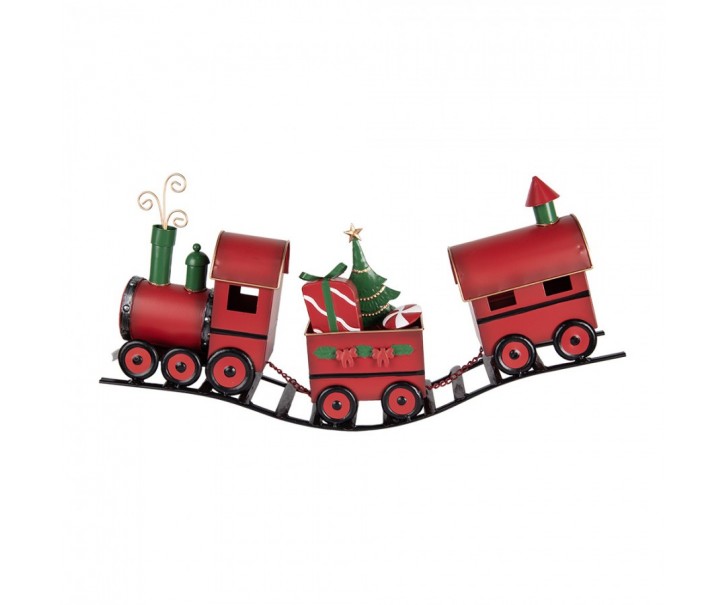 Červená kovová dekorace vláček na kolejích Christmas Train - 63*13*31 cm Clayre & Eef
