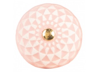 Růžová keramická knopka s dekorem - Ø 4*3 cm / S3 cm