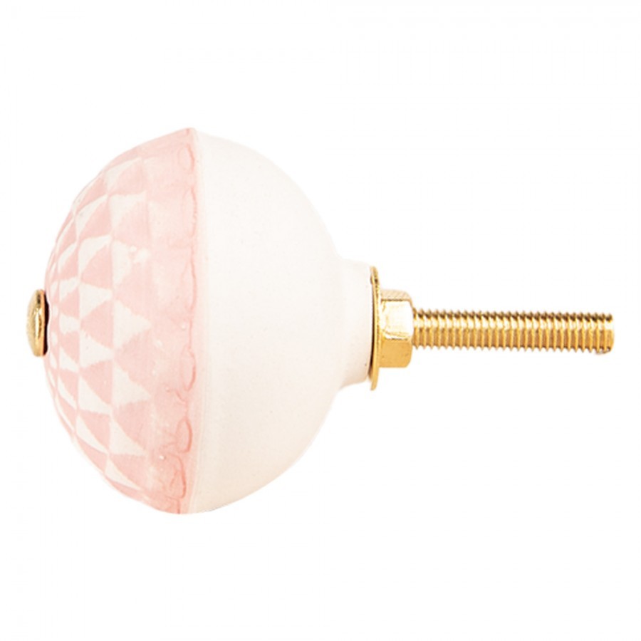 Růžová keramická knopka s dekorem - Ø 4*3 cm / S3 cm