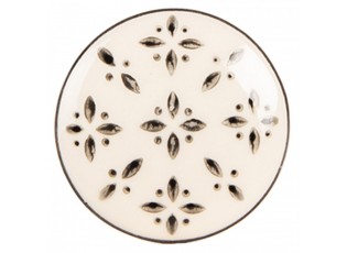 Béžová keramická knopka s černým dekorem - Ø 4*3 cm / S3 cm