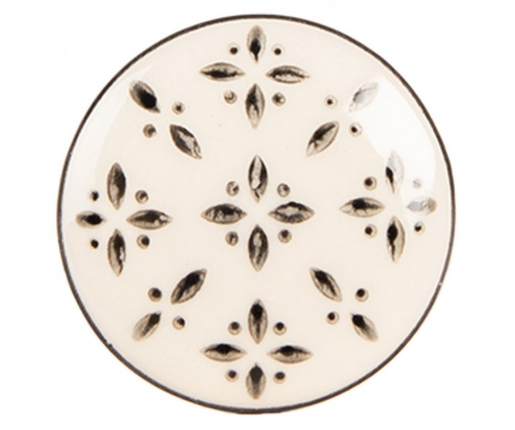 Béžová keramická knopka s černým dekorem - Ø 4*3 cm / S3 cm Clayre & Eef