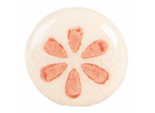 Béžová keramická knopka s oranž květem - Ø 3*3 cm / S3 cm