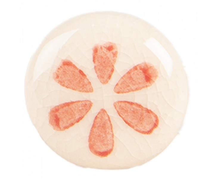 Béžová keramická knopka s oranž květem - Ø 3*3 cm / S3 cm Clayre & Eef