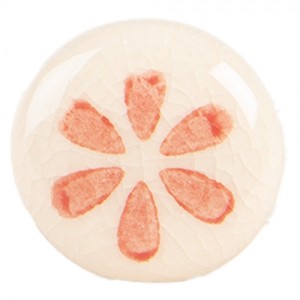 Béžová keramická knopka s oranž květem - Ø 3*3 cm / S3 cm